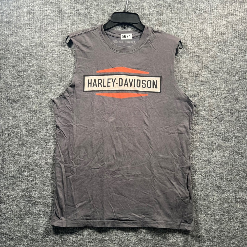 Harley-Davidson Mens Medium Gray Sleeveless Muscle Tank Graphic Logo T-Shirt